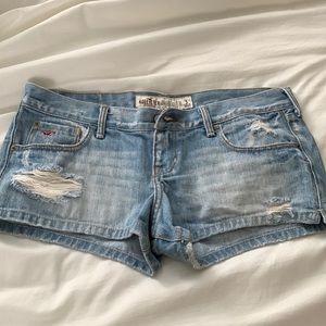 Distressed denim shorts